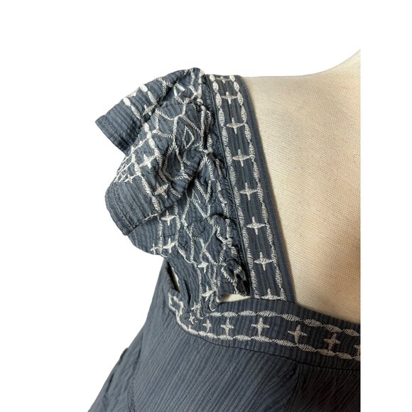 Knox Rose Sundress Size L Tunic Tank Large Blue Embroidered Lined Ruffles - Picture 6 of 12